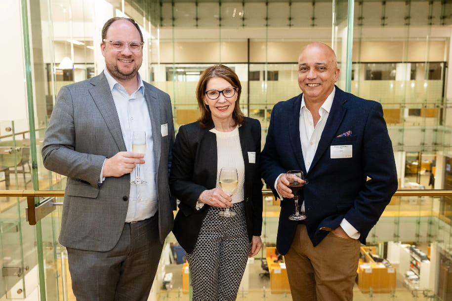 Ashurst partner Geoff McGrath, Imelda Newton from TicToc and Pierre de Pierre de Villecourt from ICM at Fintech Awards 2023